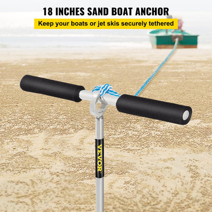 Sandanker, 18-Zoll-Schraube für Strand und Sandfalle, Schraubanker aus Edelstahl 316 mit abnehmbarem Griff, Bungee-Leine und Tragetasche, für Jetski, PWC, Ponton, Kajak