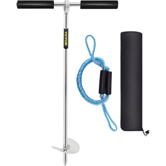 Sandankare, 18 tums skruv till stranden och sandfången, 316 skruvförankring i rostfritt stål med avtagbart handtag, bungeeline och bärväska, för jetski PWC pontonkajak