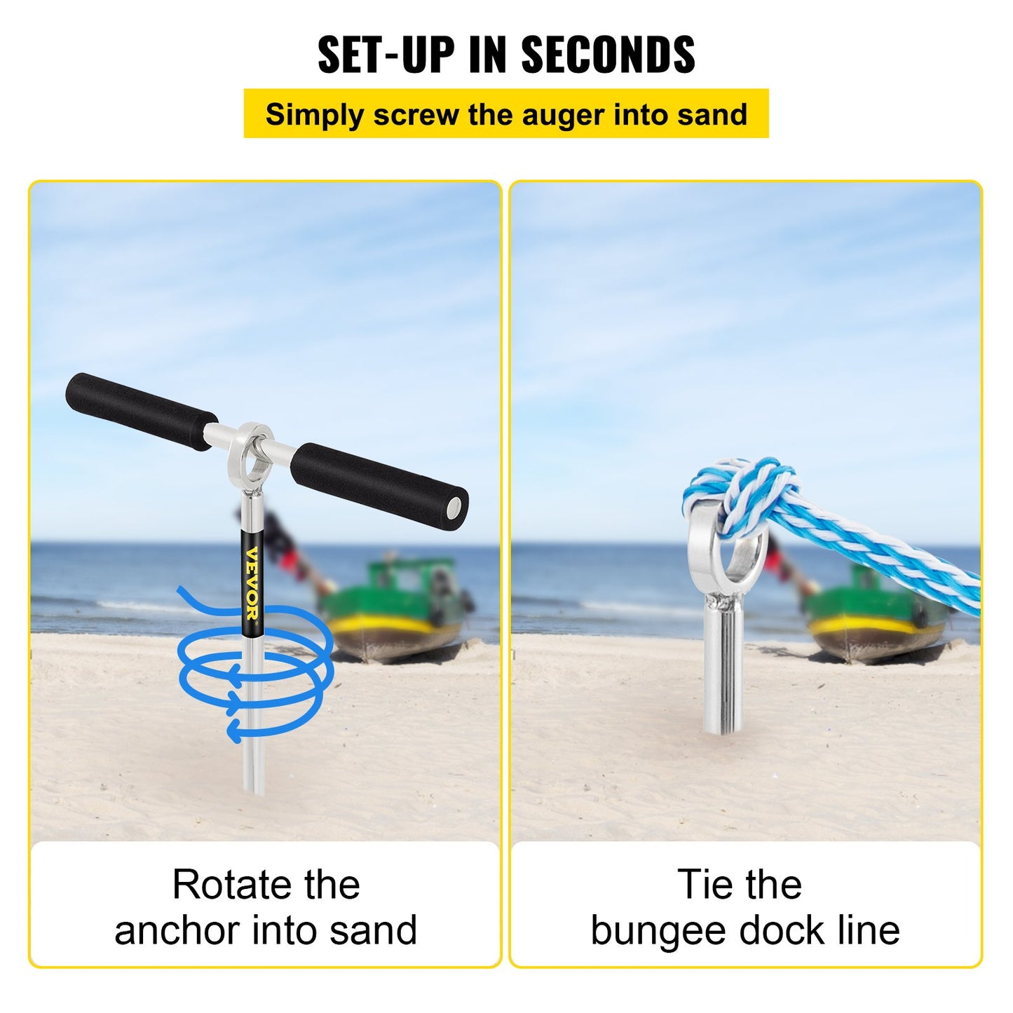 Sand Anchor, 18\" Length Auger to The Beach and Sandbar, 316 Stainless Steel Screw Anchor with Removable Handle, Bungee Line & Carry Bag, for Jet Ski PWC Pontoon Kayak