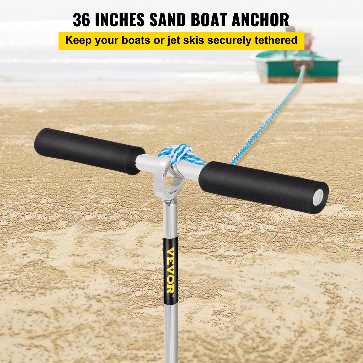 Sandanker, 91,4 cm lange Schraube für Strand und Sandbank, Schraubanker aus Edelstahl 316 mit abnehmbarem Griff, Bungee-Leine und Tragetasche, für Jetski, PWC, Ponton, Kajak