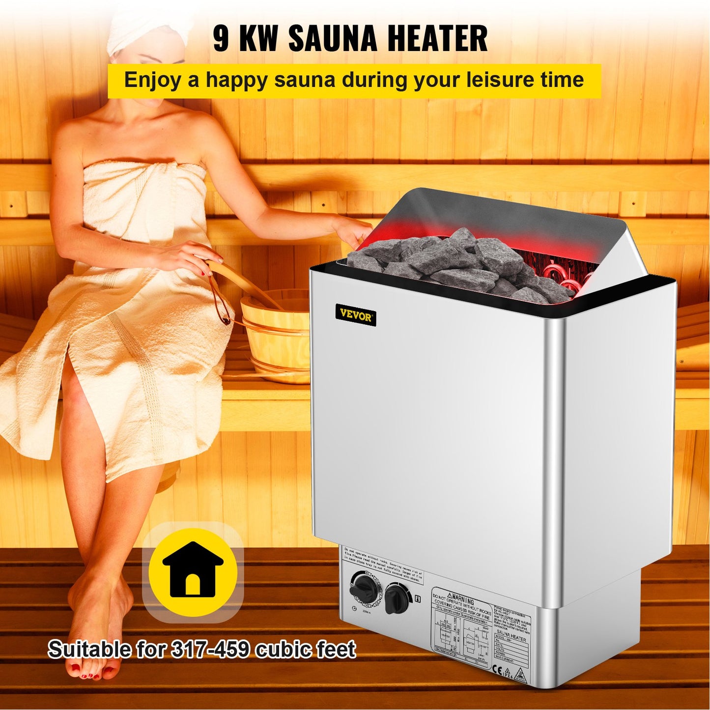 9KW Sauna Heater Stove 380V-415V Wet&amp;Dry Electric Sauna Heater with Built-in Control Unit Stainless Steel Sauna Heater
