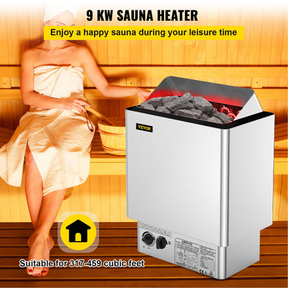 9KW Sauna Heater Stove 380V-415V Wet&amp;Dry Electric Sauna Heater with Built-in Control Unit Stainless Steel Sauna Heater