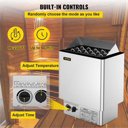 9KW Sauna Heater Stove 380V-415V Wet&amp;Dry Electric Sauna Heater with Built-in Control Unit Stainless Steel Sauna Heater