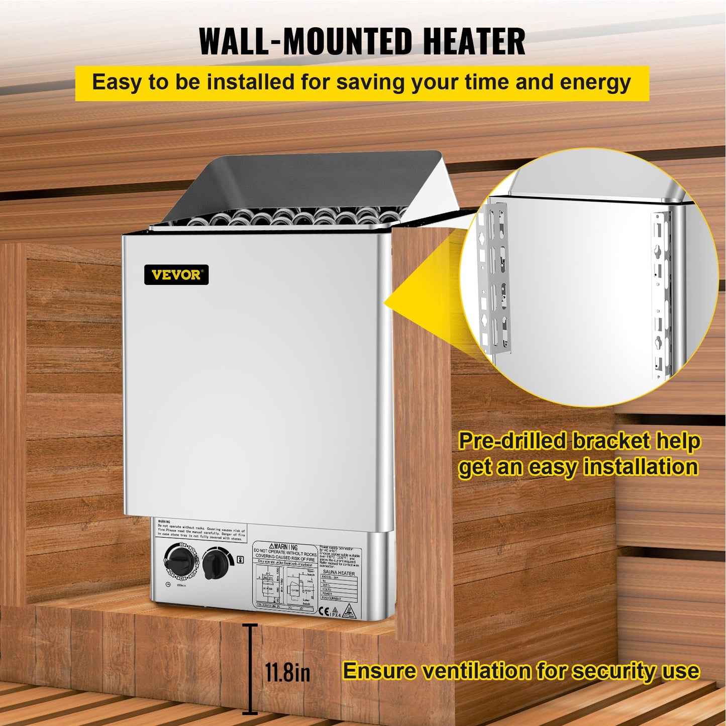9KW Sauna Heater Stove 380V-415V Wet&amp;Dry Electric Sauna Heater with Built-in Control Unit Stainless Steel Sauna Heater