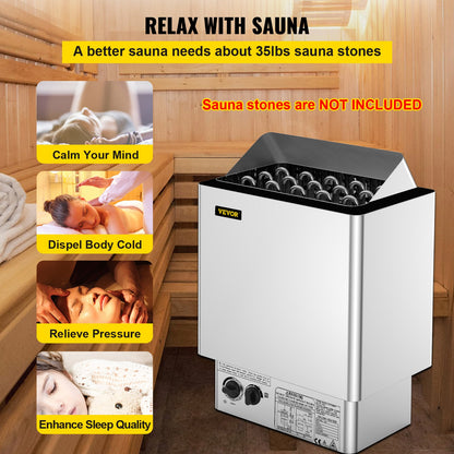 9KW Sauna Heater Stove 380V-415V Wet&amp;Dry Electric Sauna Heater with Built-in Control Unit Stainless Steel Sauna Heater