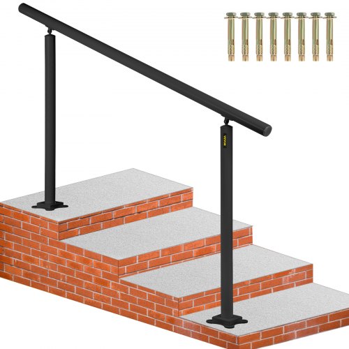 Outdoor Stair Railing Kit, 5 FT Handrails 0-5 Steps, Adjustable Angle Black Aluminum Stair Hand Rail for The Elderly, Handrails for Indoor & Outdoor Steps
