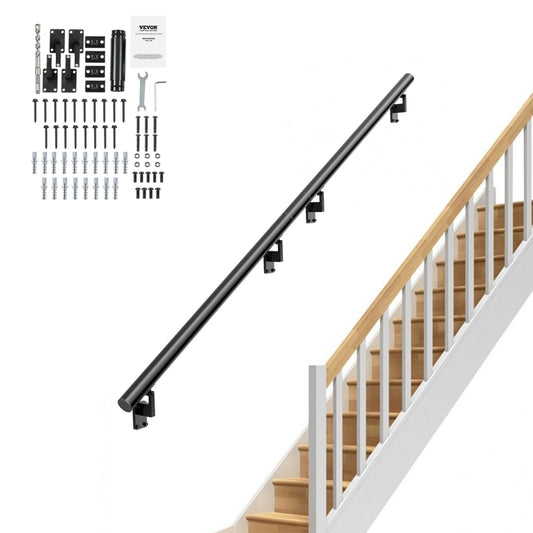 Handrail Stair Railing, 12 Feet, Wall Mounted Handrails for Indoor Stairs, Thickened Aluminum Alloy Railing with Installation Kit, 440 LBS Load Capacity Stair Railing for Outdoor Stairs
