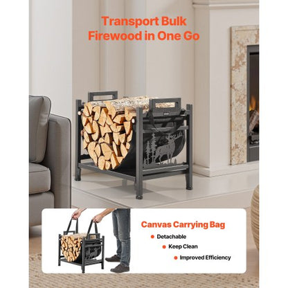 vedställ för inomhusbruk, 45 cm böjd vedhållare med duk, vedställ med viktkapacitet 18 kg, vedhållare i pulverlackerat stål, kraftig vedhög för öppen spis |  EU