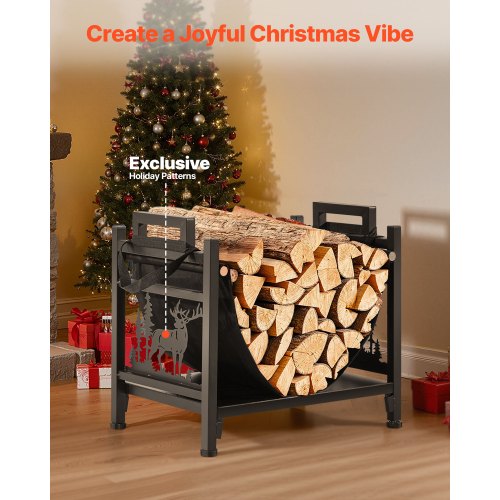 vedställ för inomhusbruk, 45 cm böjd vedhållare med duk, vedställ med viktkapacitet 18 kg, vedhållare i pulverlackerat stål, kraftig vedhög för öppen spis |  EU