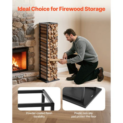 vedställ för inomhusbruk, 33 × 32 × 112 cm vedhållare, rymmer upp till 45 kg, högt vedställ, vedhållare i pulverlackerat stål, kraftig vedhög för eldstad |  EU