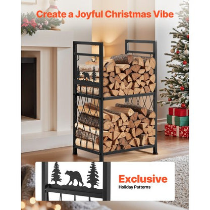 vedställ för inomhusbruk, 45,5 cm vedställ i två nivåer med eldstadsverktyg, borste, spade, vedspis och tång, kraftig vedställ, 180 kg viktkapacitet, vedhög förvaring för eldstad |  EU