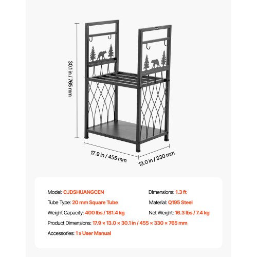 vedställ för inomhusbruk, 45,5 cm vedställ i två nivåer med eldstadsverktyg, borste, spade, vedspis och tång, kraftig vedställ, 180 kg viktkapacitet, vedhög förvaring för eldstad |  EU