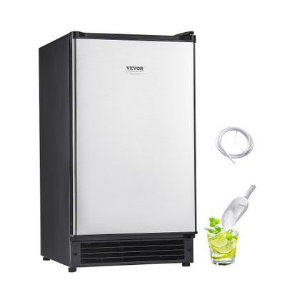Undercounter Built-in Ice Maker, 25 Lbs/Day Under Counter Ice Maker Machine with Reversible Door Stainless Steel, Freestanding Ice Maker for Commercial Home Kitchen, No Drain Required