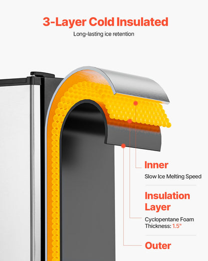 Undercounter Built-in Ice Maker, 25 Lbs/Day Under Counter Ice Maker Machine with Reversible Door Stainless Steel, Freestanding Ice Maker for Commercial Home Kitchen, No Drain Required