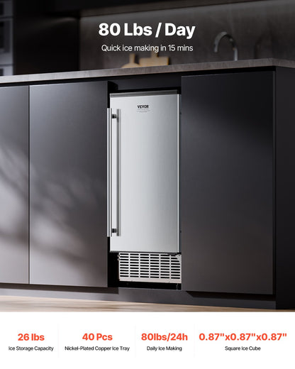 Underbänkismaskin 80 pund/dag Inbyggd ismaskin med vändbar dörr