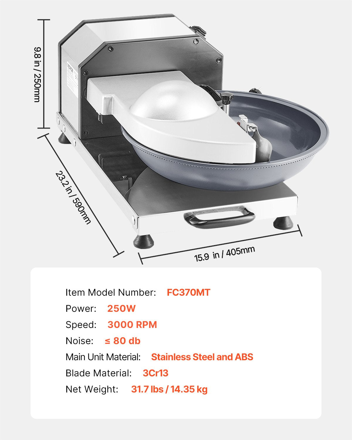 Food Processor Vegetable Chopper 3000 RPM Food Grade Stainless Steel