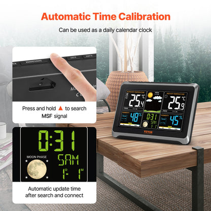 Weather Station Indoor Outdoor, 7.5 in Color Display, Wireless Digital Home Weather Station, with Sensor Atomic Clock Adjustable Backlight Forecast Data Calendar Alarm Alert Temperature-NO WIFI
