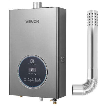 Gas Tankless Water Heater, 4.3Gal Indoor 100000 BTU Instant Hot Water Heater, Smart Temperature Control & Clear LED Display & Multiple Security Protections for Whole House,Silver Gray