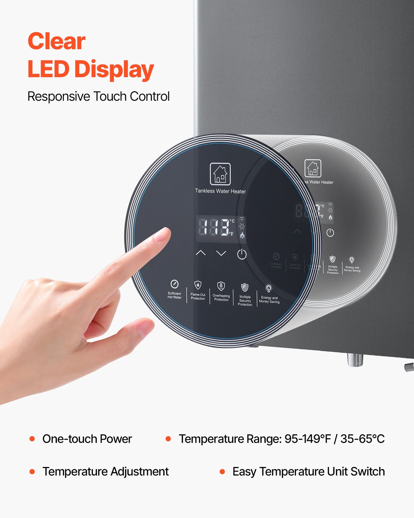 Gas Tankless Water Heater, 4.3Gal Indoor 100000 BTU Instant Hot Water Heater, Smart Temperature Control & Clear LED Display & Multiple Security Protections for Whole House,Silver Gray