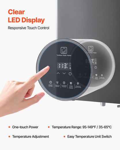 Gas Tankless Water Heater, 4.3Gal Indoor 100000 BTU Instant Hot Water Heater, Smart Temperature Control & Clear LED Display & Multiple Security Protections for Whole House,Silver Gray