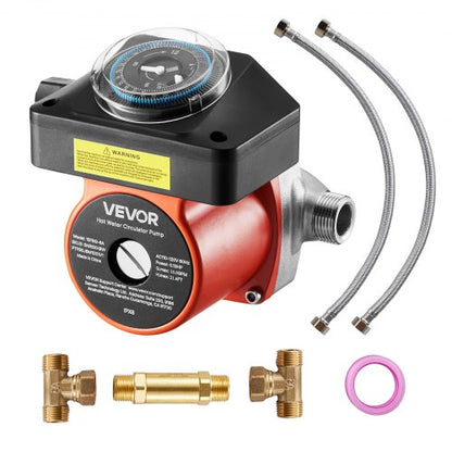 Hot Water Recirculating Pump, with Bypass Valve, Instant Recirculation Pump Kit with Timer, Adapter, Circulation Circulator System, Stainless Steel Head, 0.13 HP 110-120V, for Tank Water Heaters