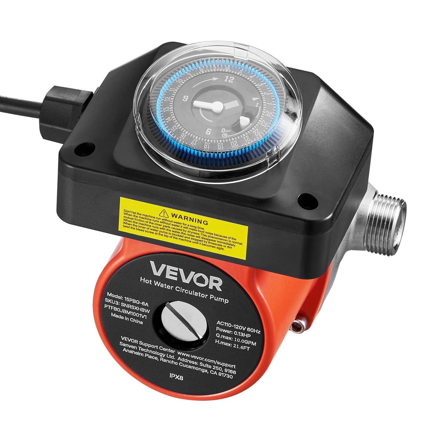 Hot Water Recirculating Pump, with Bypass Valve, Instant Recirculation Pump Kit with Timer, Adapter, Circulation Circulator System, Stainless Steel Head, 0.13 HP 110-120V, for Tank Water Heaters