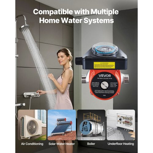 varmvattencirkulationspump, med timer, 38 LPM omedelbar recirkulationspumpsats, cirkulationscirkulatorsystem, 100W AC 220-240V, G3/4 tum till G1/2 tum-kontakt, för panna, solvärmare |  EU