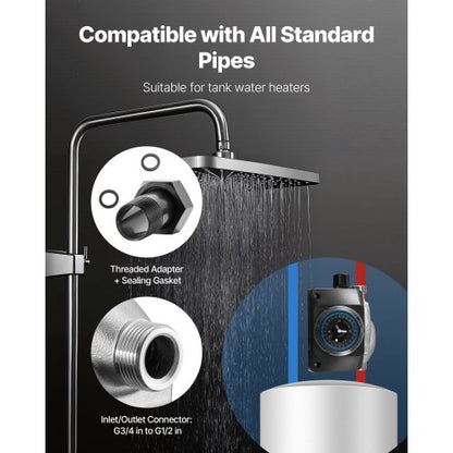 varmvattencirkulationspump, med timer, 38 LPM omedelbar recirkulationspumpsats, cirkulationscirkulatorsystem, 100W AC 220-240V, G3/4 tum till G1/2 tum-kontakt, för panna, solvärmare |  EU