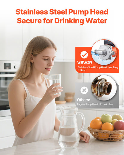 Hot Water Recirculating Pump, 10 GPM, Instant Circulation Circulator Pump System, 3-Speed Control, 0.13 HP, 110-120V, NPT 3/4 in to NPT 1/2 in Adapter, Stainless Steel Head, for Water Heaters