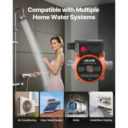 Varmvattencirkulationspump, 38 LPM, Omedelbar cirkulation, 3-hastighetsreglage, 100W, AC 220-240V, G3/4 tum till G1/2 tum adapter, rostfritt stålhuvud, för varmvattenberedare |  EU