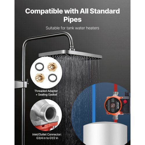 Varmvattencirkulationspump, 38 LPM, Omedelbar cirkulation, 3-hastighetsreglage, 100W, AC 220-240V, G3/4 tum till G1/2 tum adapter, rostfritt stålhuvud, för varmvattenberedare |  EU