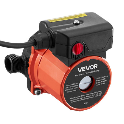 Hot Water Recirculating Pump, 10 GPM, Instant Circulation Circulator Pump System, 3-Speed Control, 0.13 HP, 110-120V, NPT 3/4 in to NPT 1/2 in Adapter, Cast Iron Head, for Water Heater System