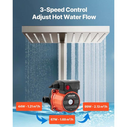 Varmvattencirkulationspump, 38 LPM, Omedelbar cirkulation, 3-hastighetsreglage, 100W, AC 220-240V, G3/4 tum till G1/2 tum adapter, gjutjärnshuvud, för varmvattenberedare |  EU