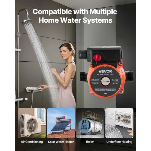 Varmvattencirkulationspump, 38 LPM, Omedelbar cirkulation, 3-hastighetsreglage, 100W, AC 220-240V, G3/4 tum till G1/2 tum adapter, gjutjärnshuvud, för varmvattenberedare |  EU