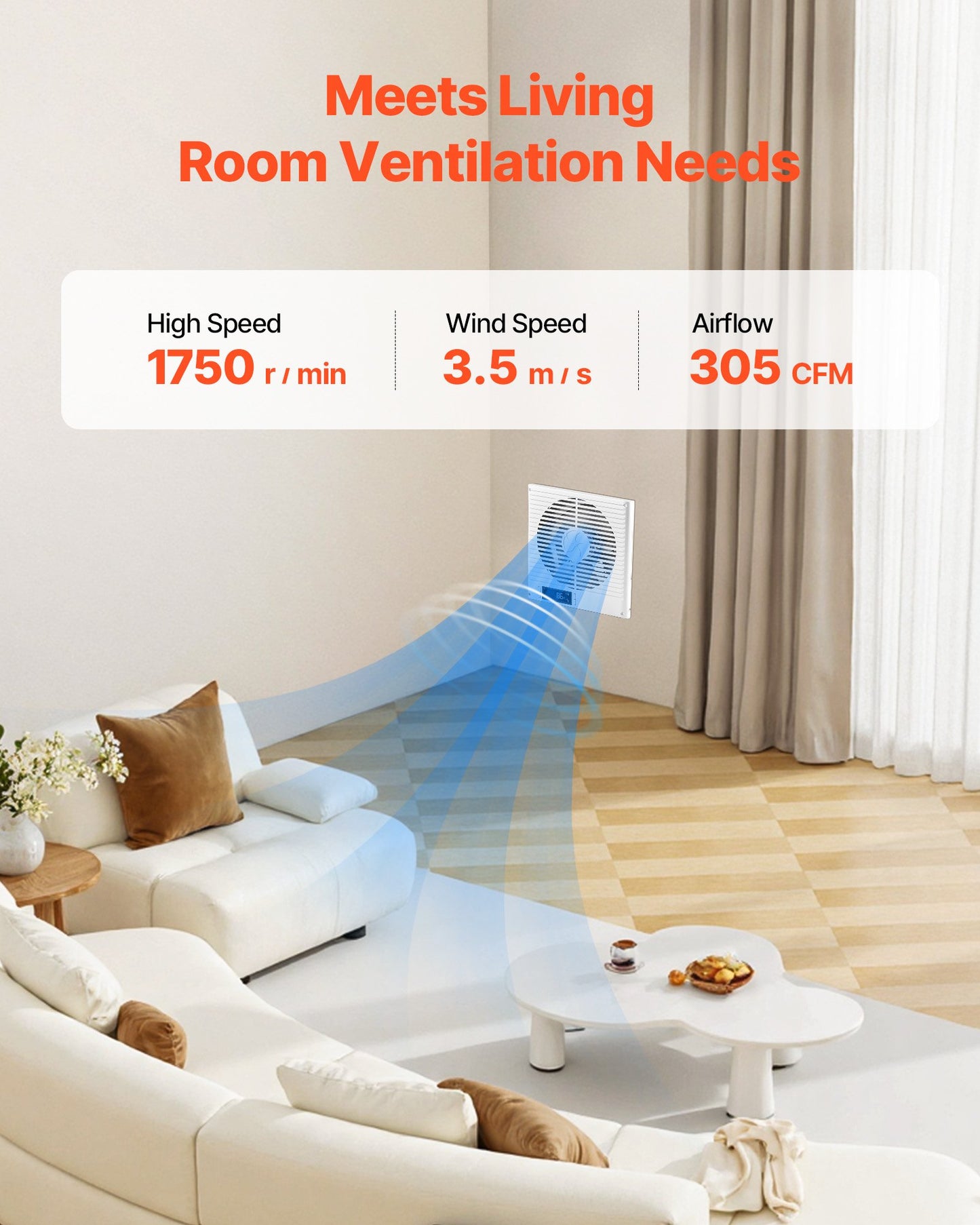 7.5-Inch Room to Room Fan, 2-in-1 305 CFM Through Wall Fan with Remote Control & Two-Way Airflow, 10-Speed Ventilation Quiet Vent for Kitchen, Living & Laundry Room Workshop