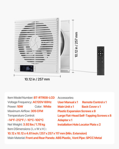 7.5-Inch Room to Room Fan, 2-in-1 305 CFM Through Wall Fan with Remote Control & Two-Way Airflow, 10-Speed Ventilation Quiet Vent for Kitchen, Living & Laundry Room Workshop
