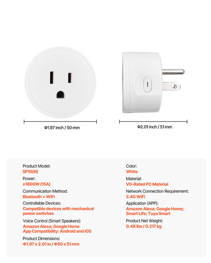 Smart Plug, WiFi Smart Outlet Compatible with Alexa and Google Home, WiFi Plugs with Scheduling, App Control & Timer Function, 2.4GHz Wi-Fi Only, 15Amp, No Hub Required, White (4 Pack)