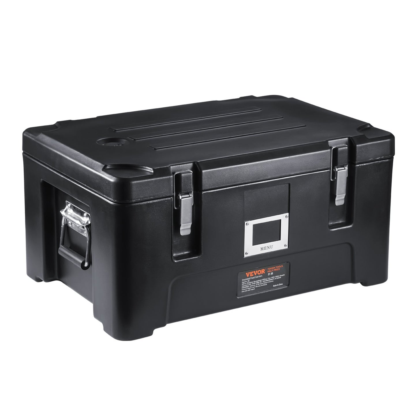 Isolerad matpannahållare, kapacitet på 36 Qt, stapelbar varmlåda för servering med 3 kokkärl i rostfritt stål, toppmatad LLDPE-matvärmare med elastiska sidohandtag och spännen, för restaurangmatsal, svart