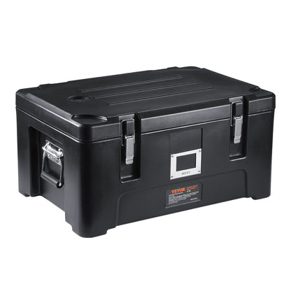 Isolerad matpannahållare, kapacitet på 36 Qt, stapelbar varmlåda för servering med 3 kokkärl i rostfritt stål, toppmatad LLDPE-matvärmare med elastiska sidohandtag och spännen, för restaurangmatsal, svart