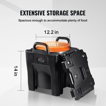Isolierter Speisenhalter, 32 Qt Fassungsvermögen, stapelbare Catering-Warmhaltebox mit Edelstahlfass, Toplader-LLDPE-Speisenwärmer mit integrierten Griffen und Schnallen, stationäre Basis, für den Speisesaal im Restaurant, B