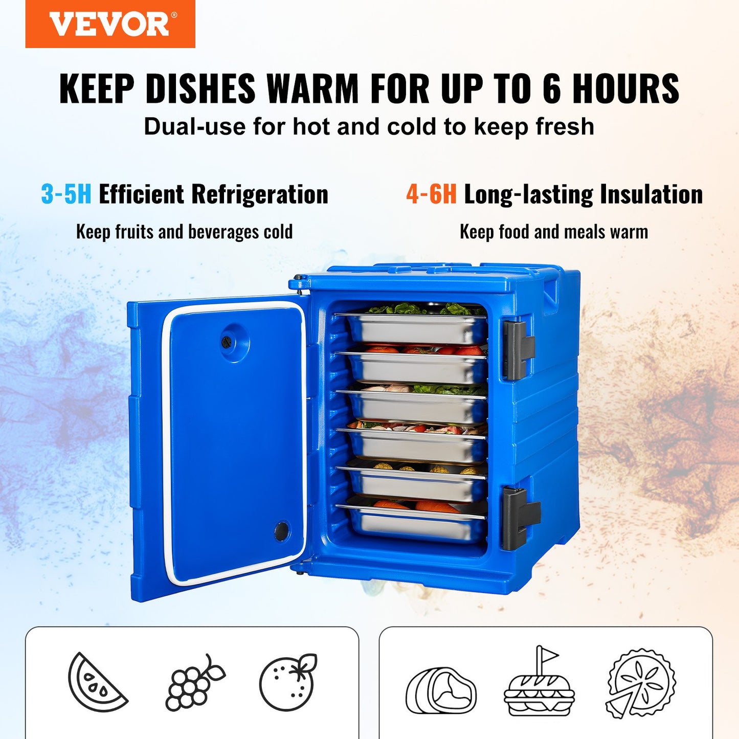 Insulated Food Pan Carrier, 95 Qt Hot Box for Catering, Food Box Carrier with Double Buckles, Front Loading Food Warmer with Handles, Stackable End Loader for Restaurant, Canteen