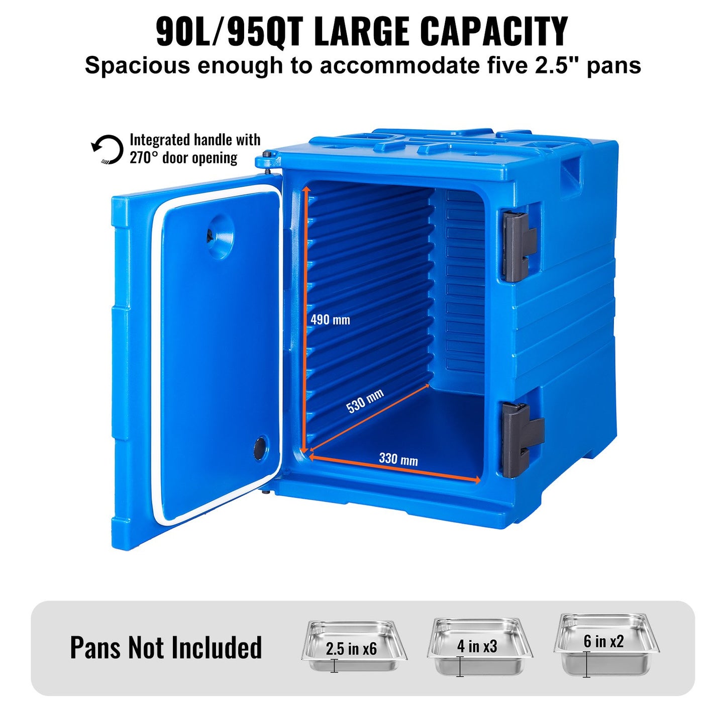 Insulated Food Pan Carrier, 95 Qt Hot Box for Catering, Food Box Carrier with Double Buckles, Front Loading Food Warmer with Handles, Stackable End Loader for Restaurant, Canteen