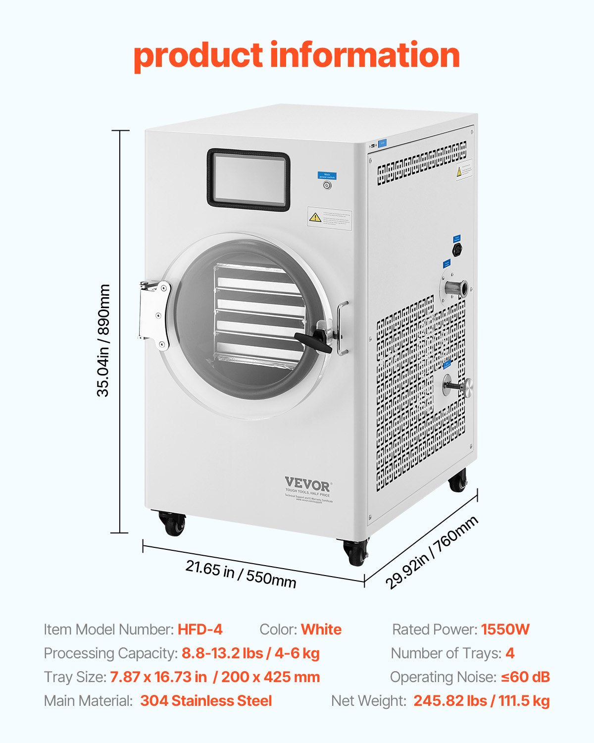 Vacuum Freeze Dryer 4-Layer Fruit Vegetable Freeze Drying Machine White