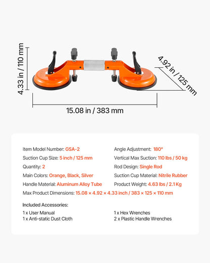 Seamless Seam Setter, 2 Packs Granite Seam Setter with 5 in Vacuum Suction Cups, Seam Joiner for Seam Joining & Leveling, 180° Adjustable, Countertop Installation Tool for Tile Stone Marble Slab
