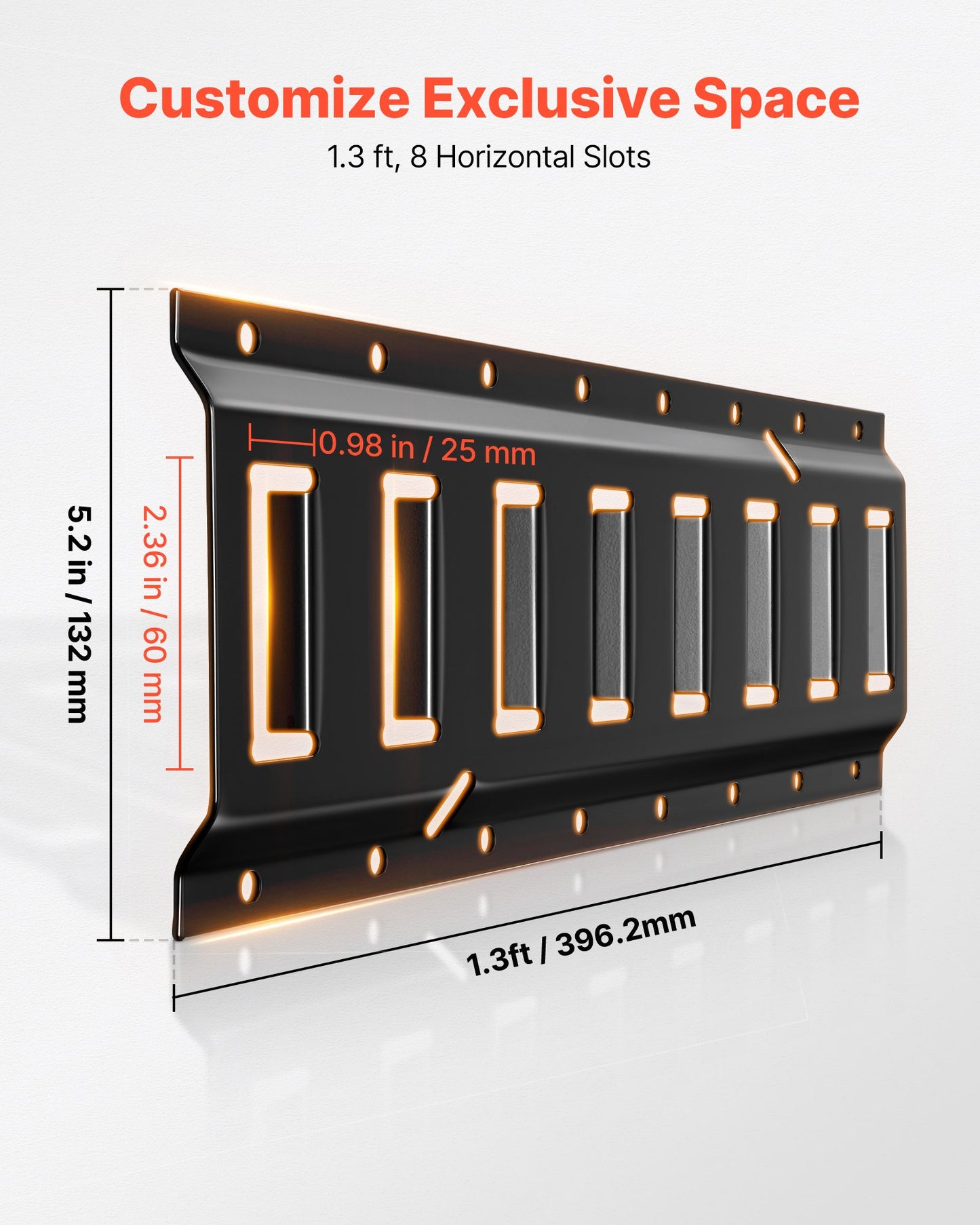 E-Track Tie-Down Rail Kit, 4 Pack 1.3 ft E Track Rails, 2 U-Shaped Hooks, 2 Tool Holders, 2 Track Shelf Brackets, 2 Tire Holders, 2 Cable Storage Rings, 8 End Caps & 1 Bag, Fit for Vans Trailers