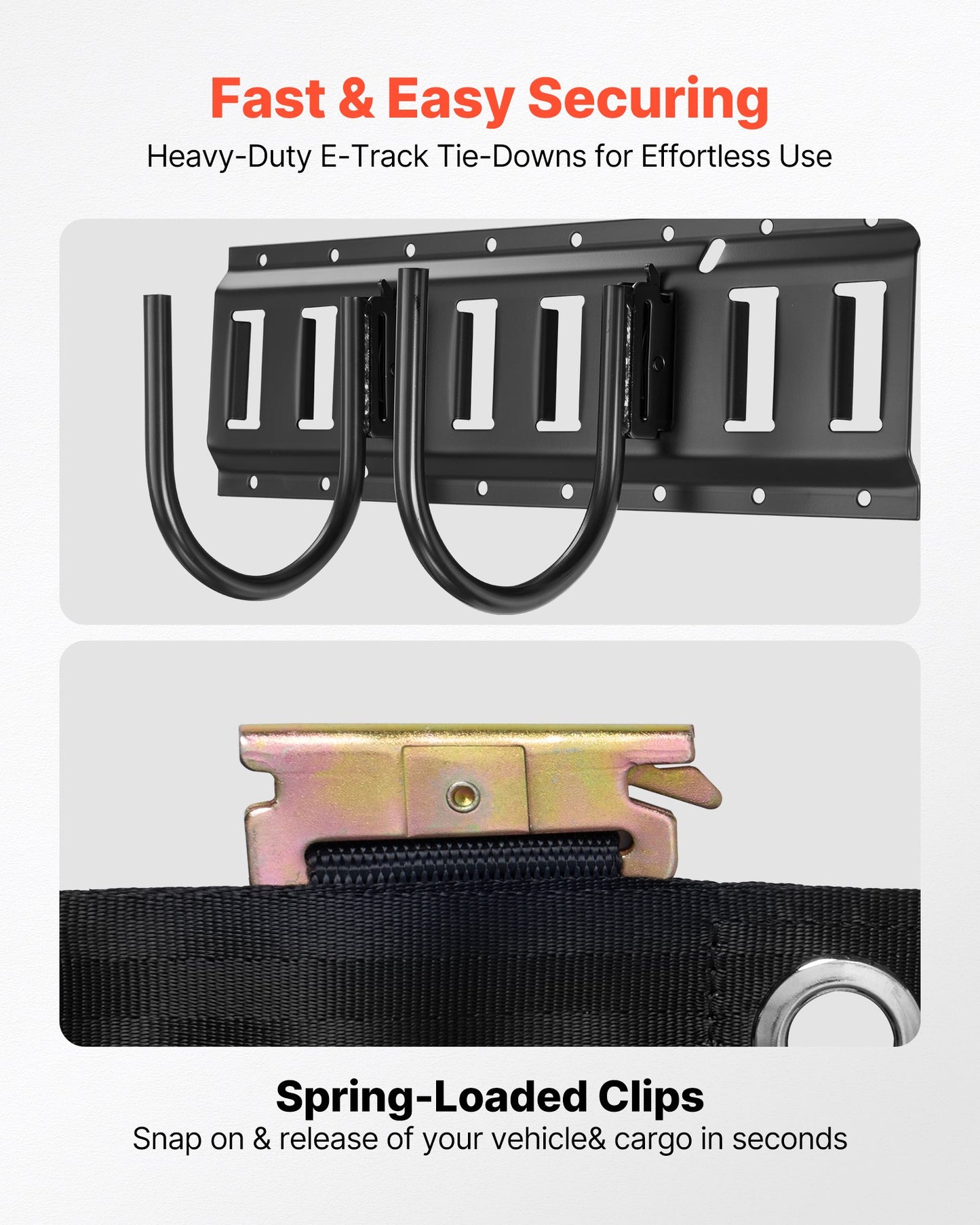 E-Track Tie-Down Rail Kit, 4 Pack 1.3 ft E Track Rails, 2 U-Shaped Hooks, 2 Tool Holders, 2 Track Shelf Brackets, 2 Tire Holders, 2 Cable Storage Rings, 8 End Caps & 1 Bag, Fit for Vans Trailers