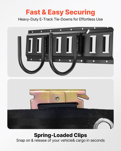 E-Track Tie-Down Rail Kit, 4 Pack 1.3 ft E Track Rails, 2 U-Shaped Hooks, 2 Tool Holders, 2 Track Shelf Brackets, 2 Tire Holders, 2 Cable Storage Rings, 8 End Caps & 1 Bag, Fit for Vans Trailers