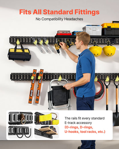 E-Track Tie-Down Rails, 4 Pack, 7.7 ft E Track Rails Secures Cargo & Heavy Loads Up to 2,000 lbs, Trailer Tie-Down System Suitable for Garages, Vans, Motorcycle Tie Downs, ATV Mountings