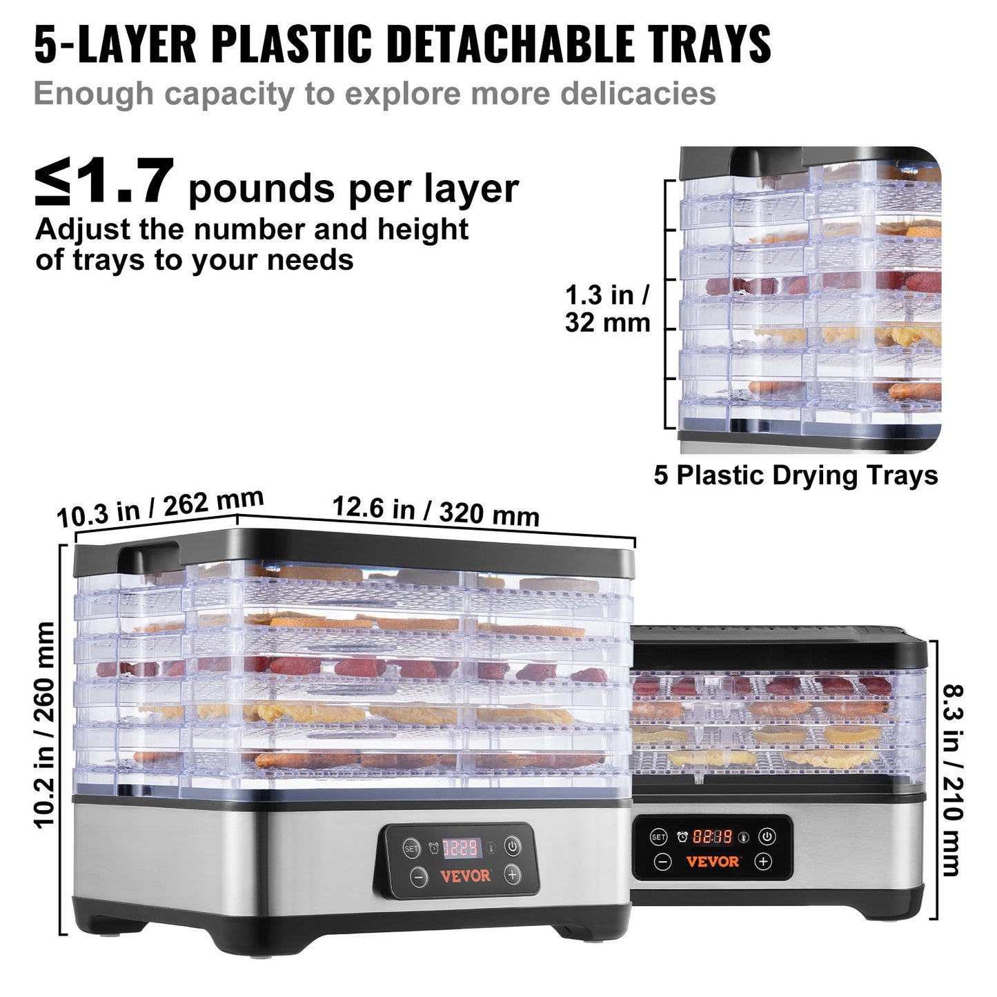 Food Dehydrator Machine, 5-Tray Fruit Dehydrator, 300W Electric Food Dryer w/ Digital Adjustable Timer & Temperature for Jerky, Herb, Meat, Beef, Fruit, Dog Treats and Vegetables, ETL Listed