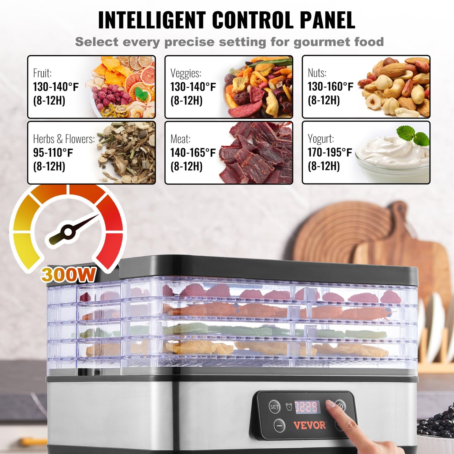 Food Dehydrator Machine, 5-Tray Fruit Dehydrator, 300W Electric Food Dryer w/ Digital Adjustable Timer & Temperature for Jerky, Herb, Meat, Beef, Fruit, Dog Treats and Vegetables, ETL Listed